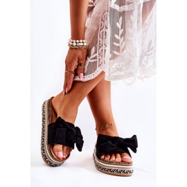 PG1 Chinelos femininos em uma plataforma maciça com um laço preto Macardi 2