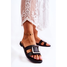 PG1 Chinelos femininos de couro com decoração preta Roysa preto 1