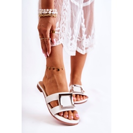 PG1 Chinelos femininos de couro com decoração branca Roysa branco 1