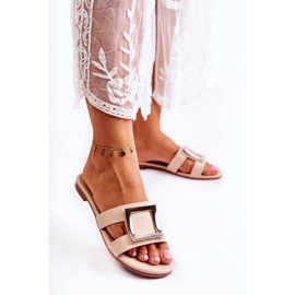 PG1 Chinelos femininos de couro com decoração Nude Roys bege 1