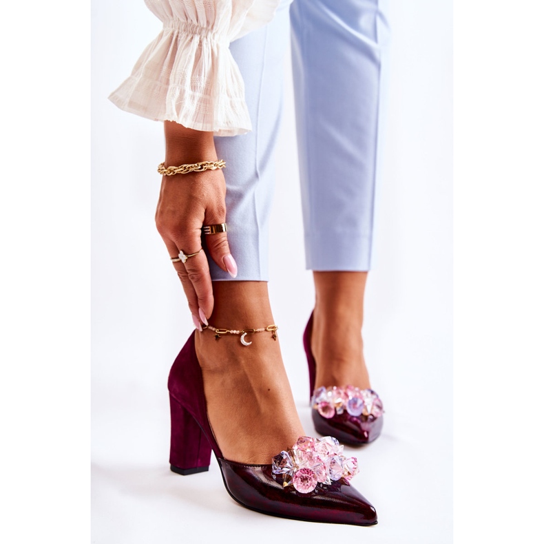 PA2 Bombas de couro da moda com ornamentos marrom Louna vermelho 1