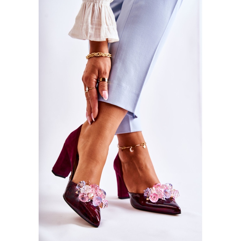 PA2 Bombas de couro da moda com ornamentos marrom Louna vermelho 2