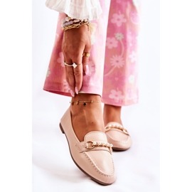 PG1 Mocassins femininos com pérolas decorativas Bege Sergia 1