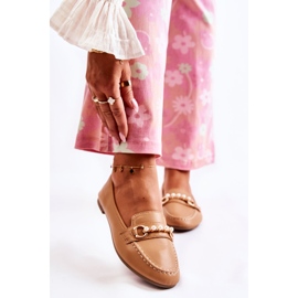 PG1 Mocassins de mulher marrons com pérolas decorativas de Sergia marrom 1