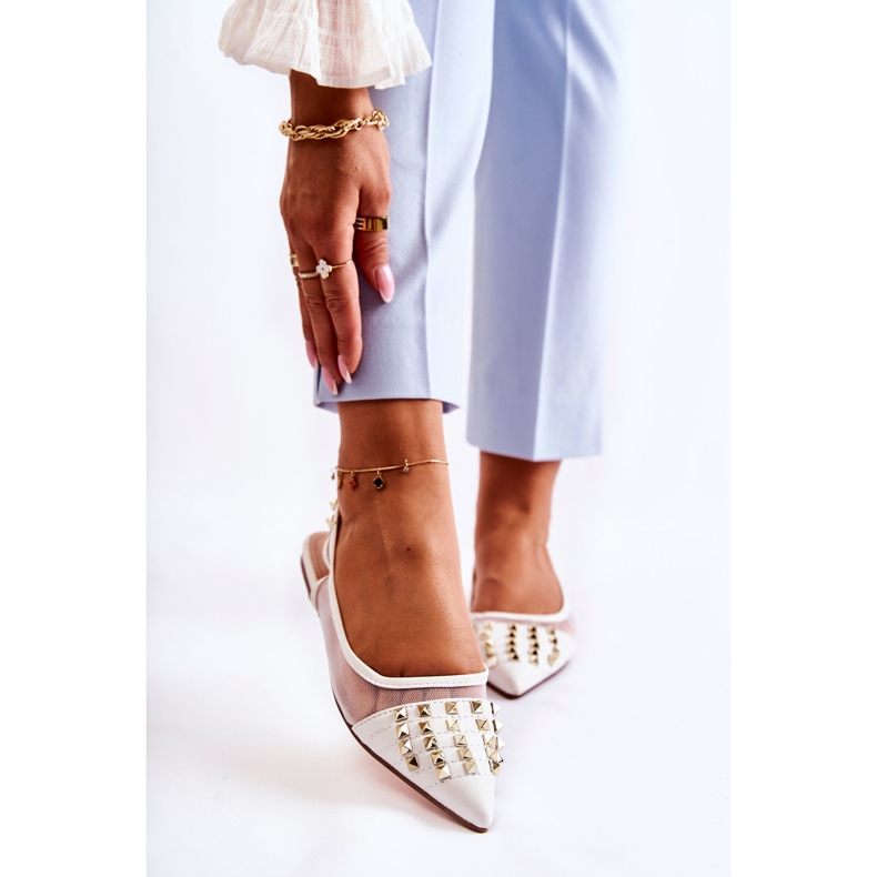 Bailarinas femininas com tachas brancas Kinley branco 1