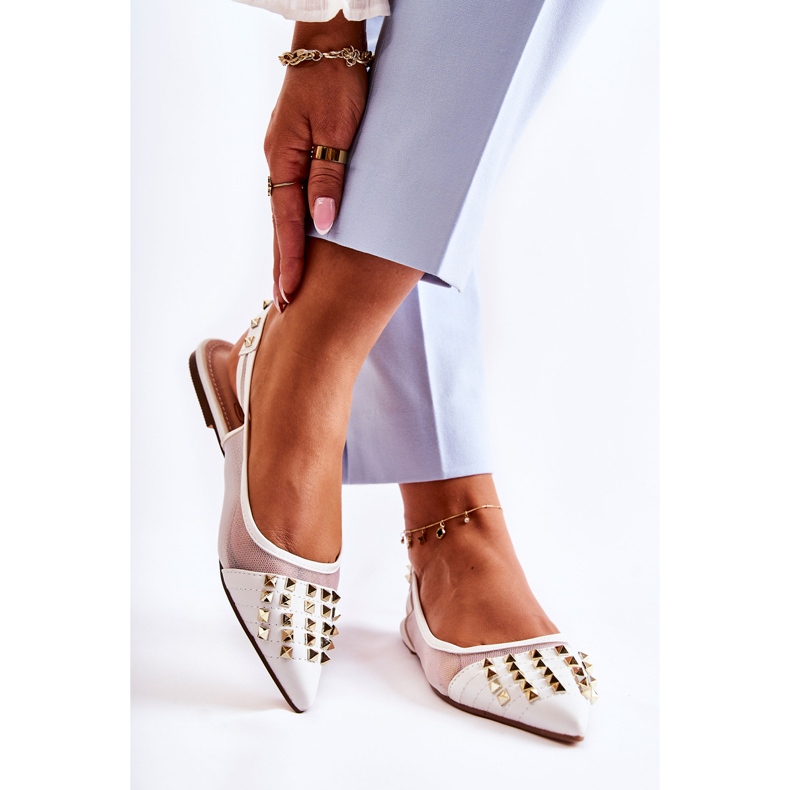 Bailarinas femininas com tachas brancas Kinley branco 2