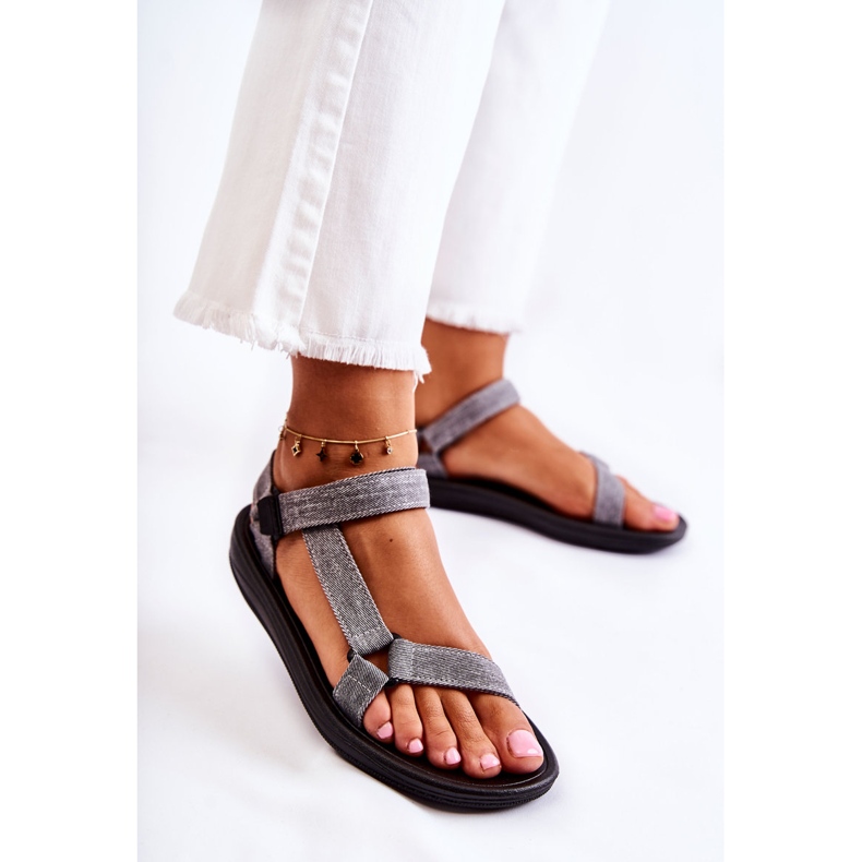 PM1 Sandálias femininas clássicas com velcro cinza Kalla 1