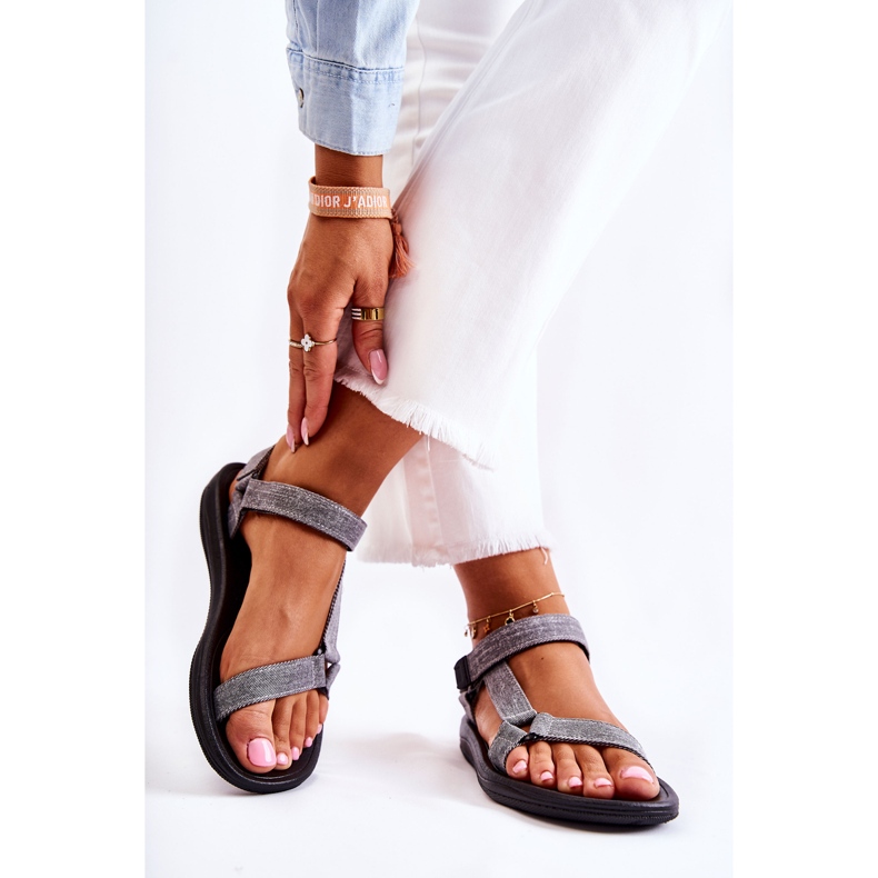 PM1 Sandálias femininas clássicas com velcro cinza Kalla 2