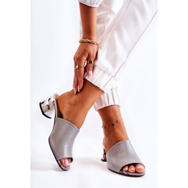 PA2 Chinelos femininos de couro no calcanhar cinza Perry 2