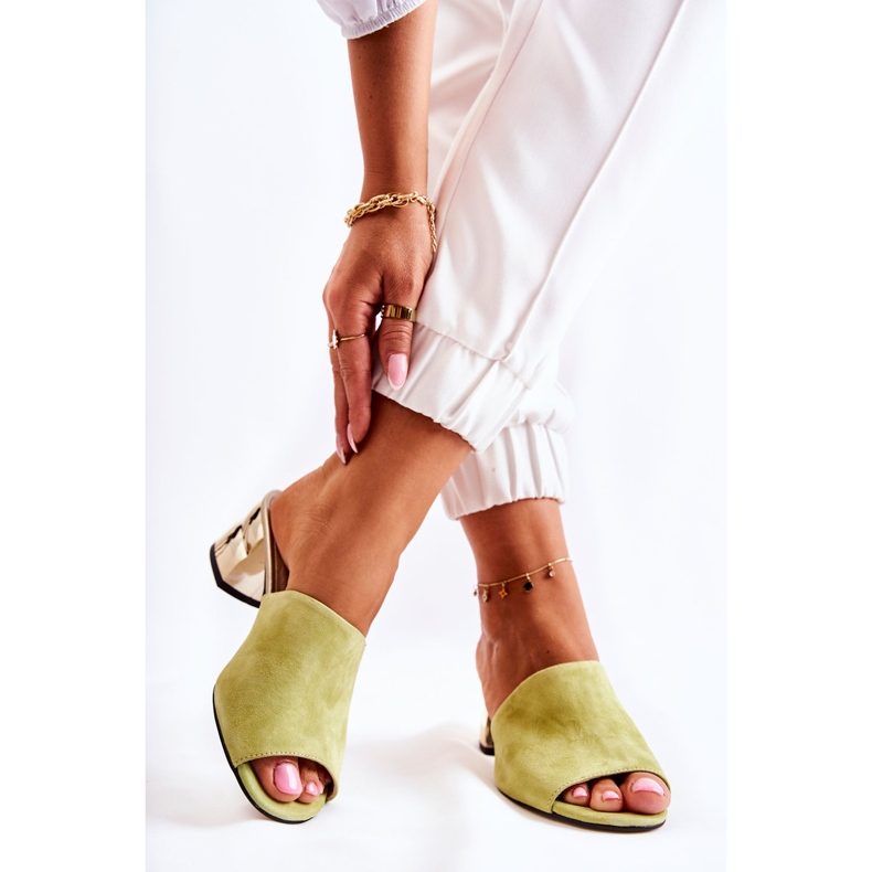 PA2 Chinelos femininos de camurça no calcanhar verde Perry 2