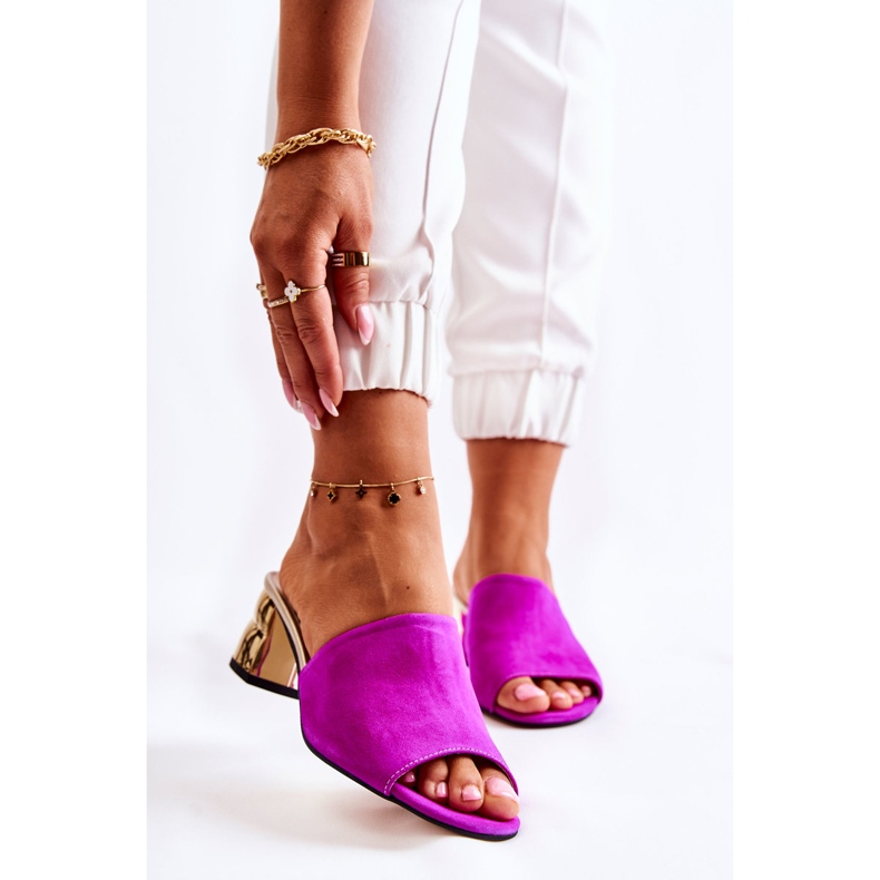 PA2 Chinelos femininos de camurça com salto alto Fuchsia Perry rosa 1