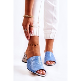 Chinelos femininos de couro com padrão de crocodilo no calcanhar azul Perry 1 Chinelos femininos de couro com padrão de crocodilo no calcanhar azul Perry 1