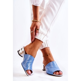 Chinelos femininos de couro com padrão de crocodilo no calcanhar azul Perry 2 Chinelos femininos de couro com padrão de crocodilo no calcanhar azul Perry 2