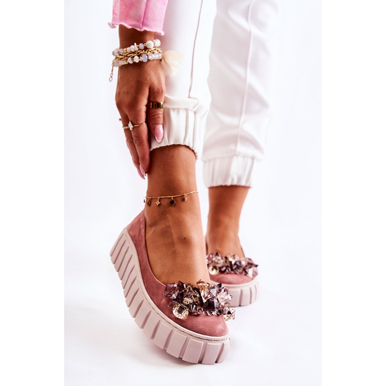 PA2 Bailarinas de camurça na plataforma com ornamento de ladette rosa 1