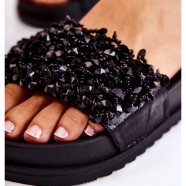 Chinelos de plataforma femininos com decorações, pretos 4