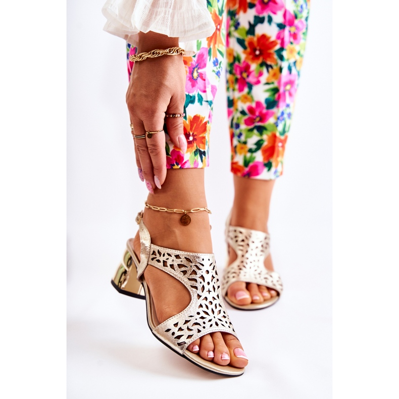 PA2 Sandálias de couro a céu aberto de salto alto Golden Salvio dourado 1