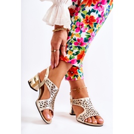 PA2 Sandálias de couro a céu aberto de salto alto Golden Salvio dourado 2