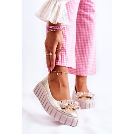 PA2 Bailarinas de Couro na Plataforma com Ornamento Ladette Dourado 1