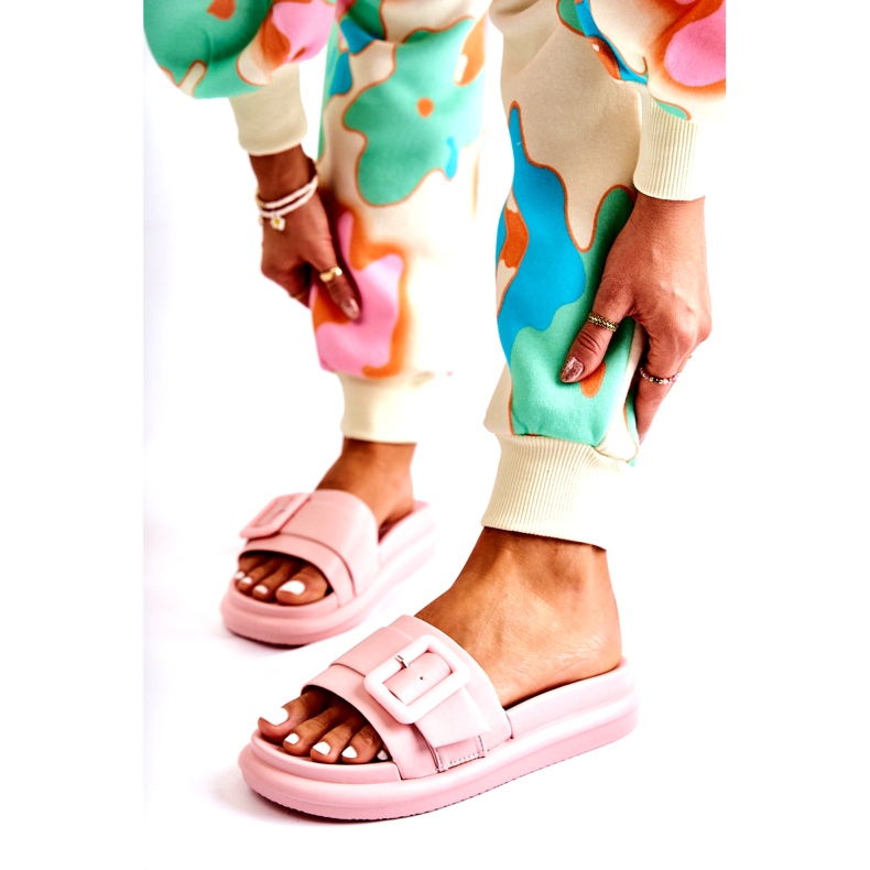 Chinelos femininos com fivela, rosa 1