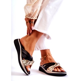 PE1 Chinelos femininos de couro confortáveis ​​preto e dourado Neyla 2