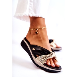 PE1 Chinelos femininos de couro confortáveis ​​preto e dourado Neyla 3
