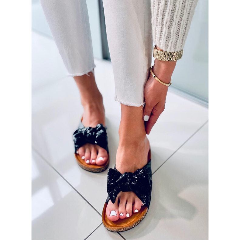 Chinelos de cortiça com laço Amur Black preto 1