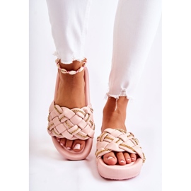 PS1 Chinelos femininos de couro com corrente rosa soline 1