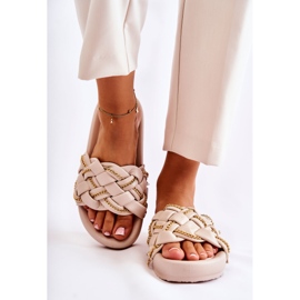 PS1 Chinelos femininos de couro com corrente soline bege 1