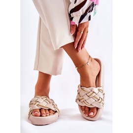 PS1 Chinelos femininos de couro com corrente soline bege 2