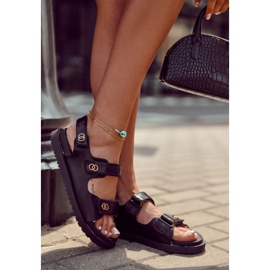 S.Barski Sandálias Femininas de Couro com Decoração de Halis Preto 2