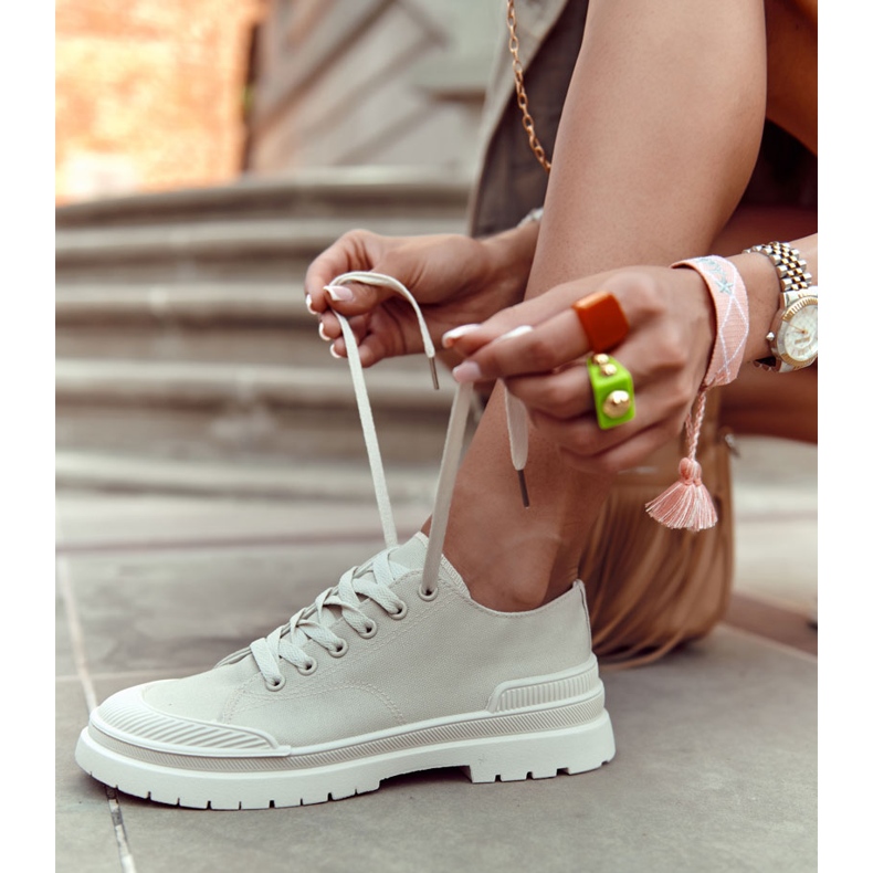 PS1 Tênis feminino de pano bege claro Parossa 1