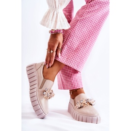 PA2 Tênis feminino de couro sem salto com decoração bege Mirana 2