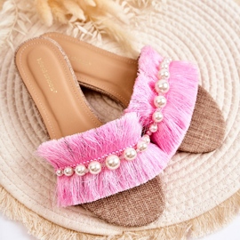 PG2 Chinelos femininos com tira decorativa rosa Ramisa bege 2