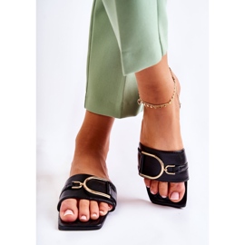 PG2 Chinelos femininos de couro clássico com decoração Shilla preta preto 1