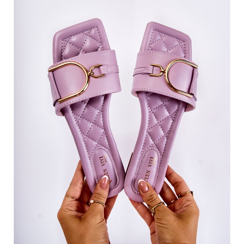 Chinelos femininos de couro clássico com decoração violeta Shilla roxo 2