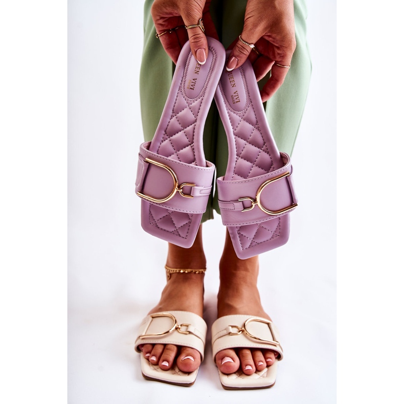 Chinelos femininos de couro clássico com decoração violeta Shilla roxo 1