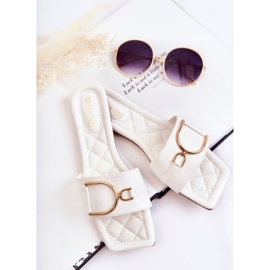 PG2 Chinelos femininos de couro clássico com decoração Shilla branca branco dourado 1