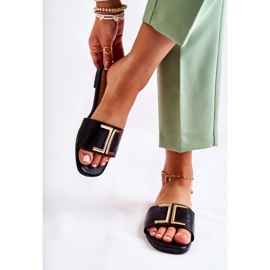 PG1 Chinelos femininos de couro clássico com ornamento preto Maren 2