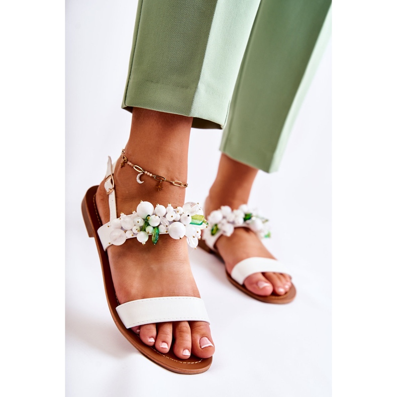 WS1 Sandálias da moda com miçangas brancas branco 1