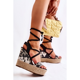 WS1 Sandálias de cunha preta amarradas na moda Recife preto 1