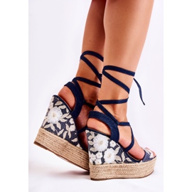 WS1 Sandálias da moda amarradas em uma cunha azul marinho Recife 2