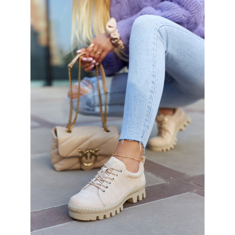 S.Barski Sapatos femininos de camurça com cadarço, bege 3