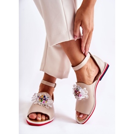 PA2 Sandálias femininas de couro com decoração Nevassa bege 2