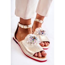 PA2 Sandálias femininas de couro com decoração Nevassa dourada dourado 2