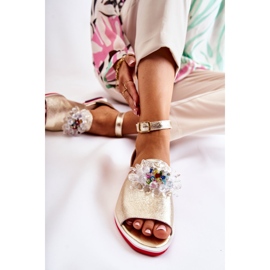 PA2 Sandálias femininas de couro com decoração Nevassa dourada dourado 1