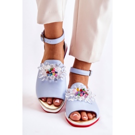 PA2 Sandálias femininas de couro com decoração azul Nevassa 2