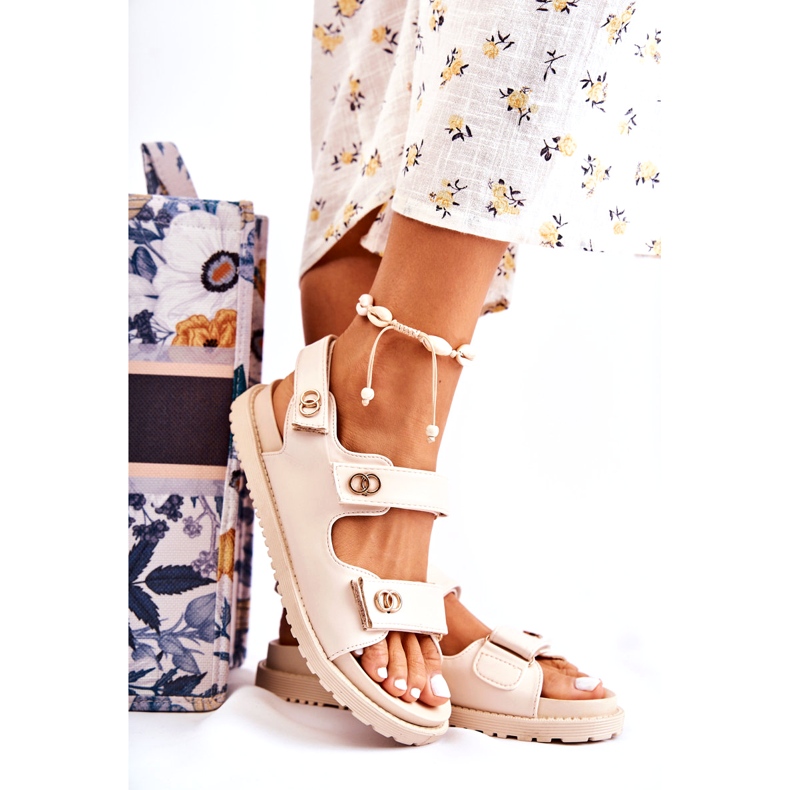 S.Barski Sandálias femininas de couro com decoração, bege 5