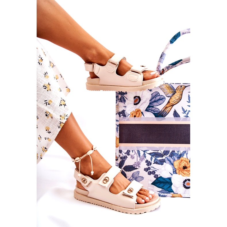 S.Barski Sandálias femininas de couro com decoração, bege 4