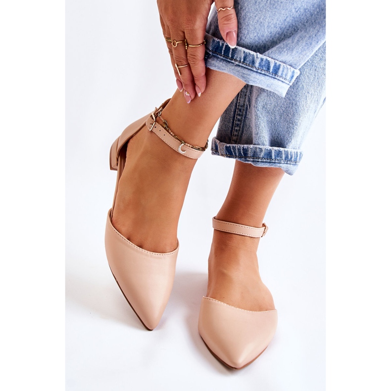 WD1 Sandálias bailarinas femininas de couro em Spitz bege caprise 1