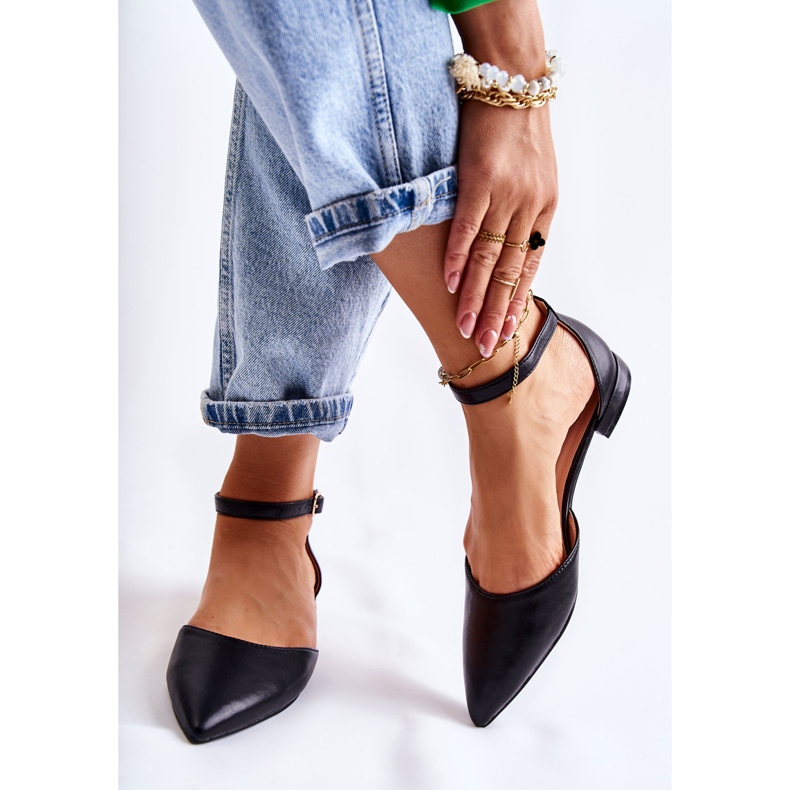 WD1 Sandálias bailarinas femininas de couro em Spitz Black Caprise preto 2